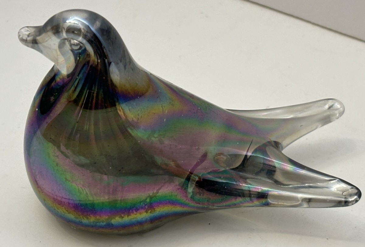 Carnival Art Glass Rainbow Iridescent BIRD PAPERWEIGHT Oil Slick