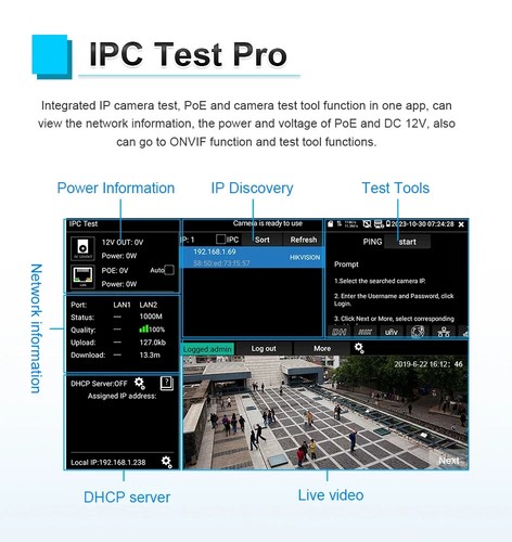 Tester IPC 8" monitor 4K H.265 IP 8MP AHD/TVI/CVI CCTV tester telecamera POE++ 90W - Foto 3 di 8