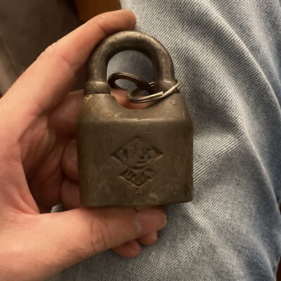 Vintage Antique Old Russell & Erwin Padlock Lock With Key