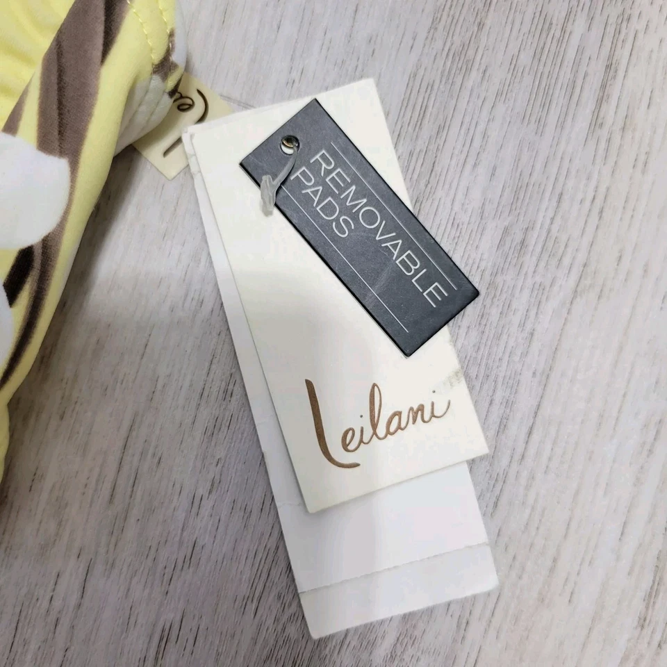 Top de bikini halter floral amarillo marrón Leilani traje de baño almohadillas extraíbles talla 12 nuevo Foto 2 de 4