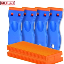 4 Pcs Plastic Razor Blade Scraper & 100 Blades, Adhesive Sticker Remover Tool