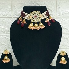 Indian bollywood style cz stones choker necklace set