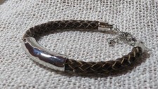 Premier Designs Braided Faux Leather Silver tone Slider Bar Bracelet