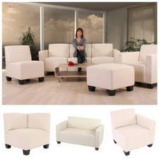 Modular Sofa Couch System Lyon, Sessel Ottomane Eckteil, Kunstleder creme
