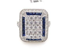 Excellent Old European Cut 1.4CT CZ, Baguette Cut Sapphire Art Deco Inspire Ring