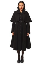Hell Bunny Mantel Ingrid Coat Übergangsmantel mit Cape Vintage Retro Gürtel Lang