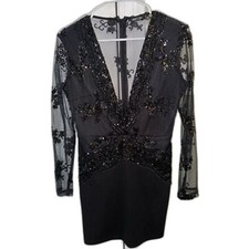 Nasty Gal Beaded Sheer Long Sleeve Mini Dress Size 6