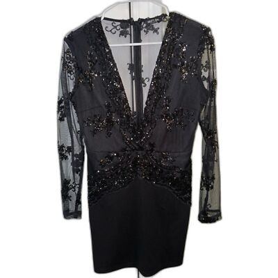 Nasty Gal Beaded Sheer Long Sleeve Mini Dress Size