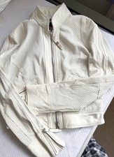 Trussardi Italian Vintage Cream White Leather Vintage Jacket With Zip Up Detail