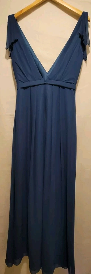 Vestido de Dama de Honor Monique Lhuillier 6 Azul Acanalado V Largo Completo Formal Boda Foto 4 de 4