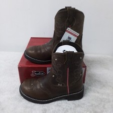 Size 3 Youth Justin Glitzy Brown Light-Up Round Toe Pull On Western Boots