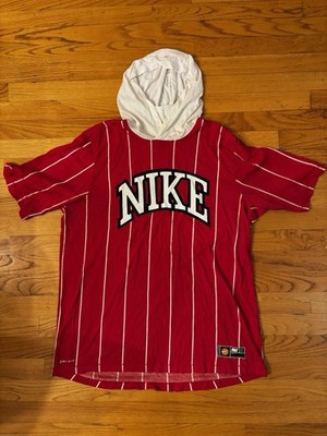 Vintage Nike Hooded Dri Fit Warm Up Jersey Size L Red Striped