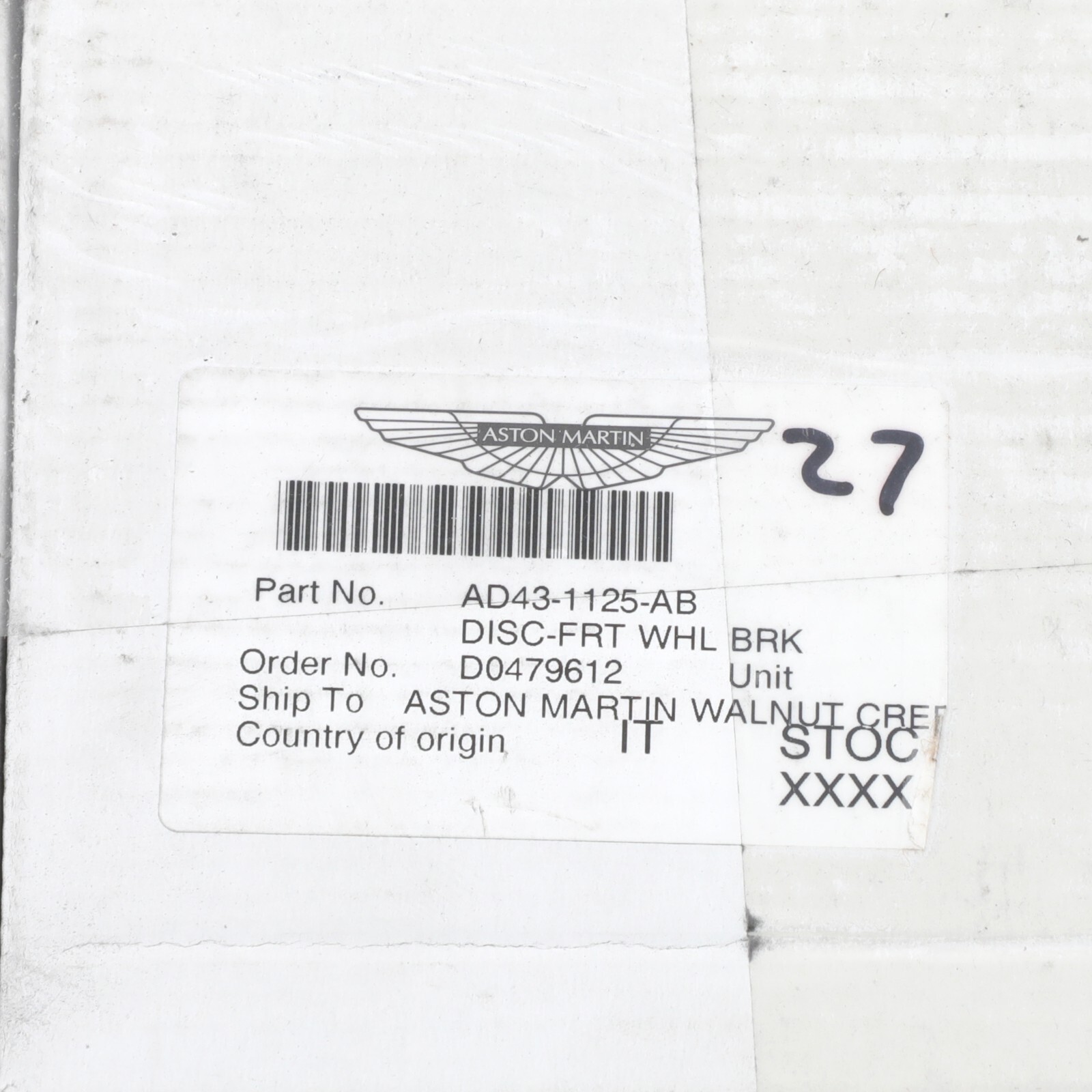 GENUINE ASTON MARTIN FRONT DISC BRAKE ROTOR OEM NEW AD43-1125-AB