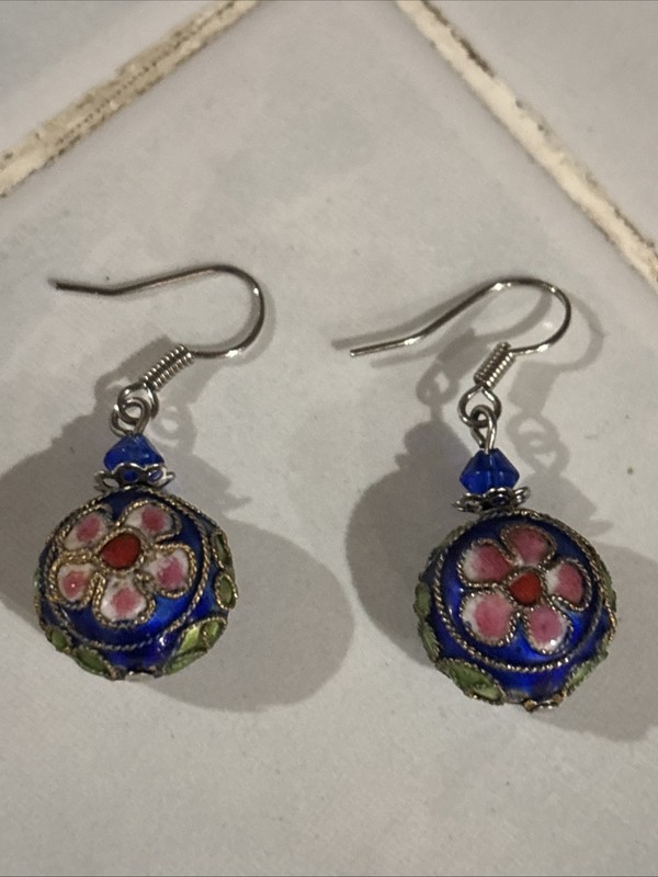 Vintage Cloisonne Ornate Round Chinese Enamel Earrings