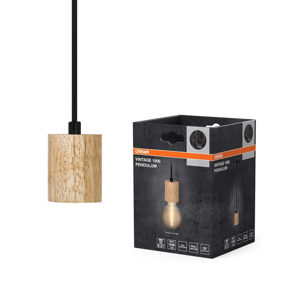 OSRAM Vintage 1906® Pendelleuchte CYLINDER WOOD E27, holz, max. 15W LED, E27 - Bild 4 von 4