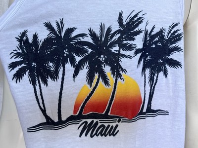 Vintage Hawaii Tank Top Maui Lahaina Palm Tree Tropical Beach Vacation USA XL