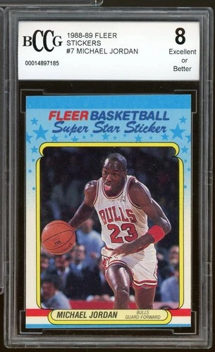 1988-89 Fleer Stickers #7 Michael Jordan Card BGS BCCG 8 Excellent+