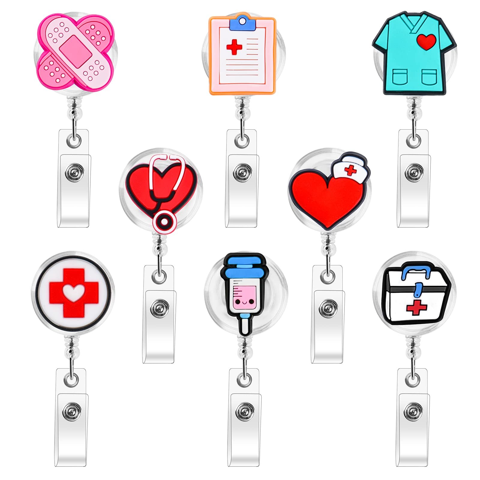 8-Pack Retractable Nurse Badge Reels – Cute Medical ID Card Holders Clips