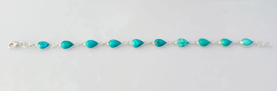 Natural Turquoise Gemstone Bracelet 925 Sterling Silver Handmade Jewelry - Image 2 of 4