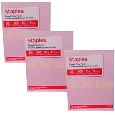 3 Reams, 1500 Pages, Staples Pastel Pink Copy Paper 8-1/2" X 11"  No.14779