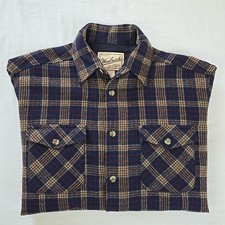 VTG 90s Woolrich Wool Plaid Flannel Field Shirt Jacket Men's XL Heavyweight Navy