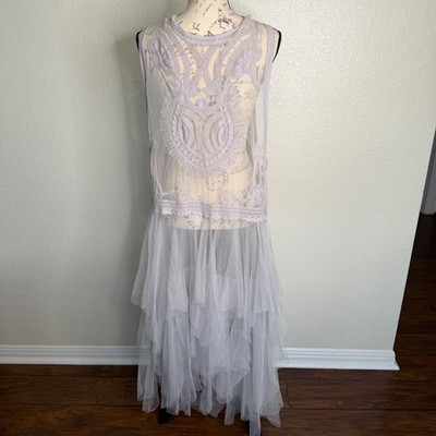 Origami by Vivien Embroidered Mesh Tulle Duster Vest Grey Festival Fairy Boho