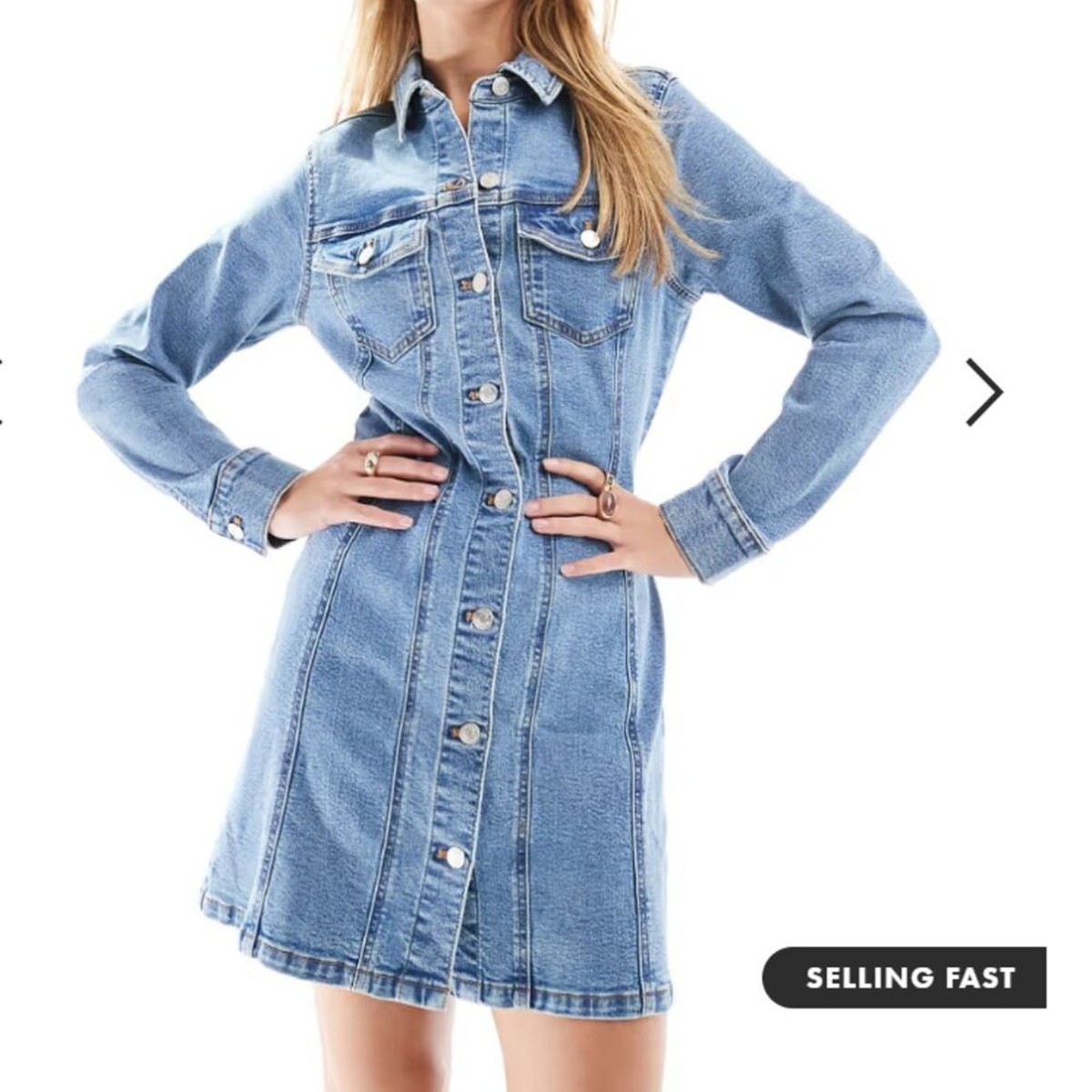 asos denim mini dress ASOS Design Denim Fitted Shirt Mini Dress in mid blue