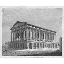 BIRMINGHAM The Town Hall - Antique Print 1851