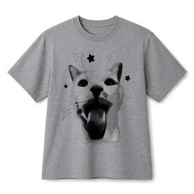 Funny Cat Face With Stars Meme Casual Retro Graphic Cotton T-Shirt Unisex