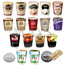 12 oz tazze calde 2Go InCup Vending Nescafe &Go caffè tè choc zuppa + coperchi agitatori
