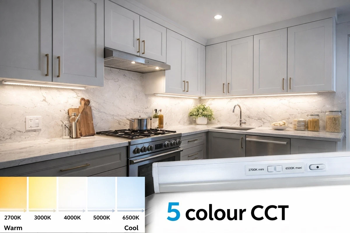 LED T5 VINCULABLE COCINA DEBAJO DEL ARMARIO ARMARIO TIRA LUCES ENLACE BLANCO FRÍO CÁLIDO