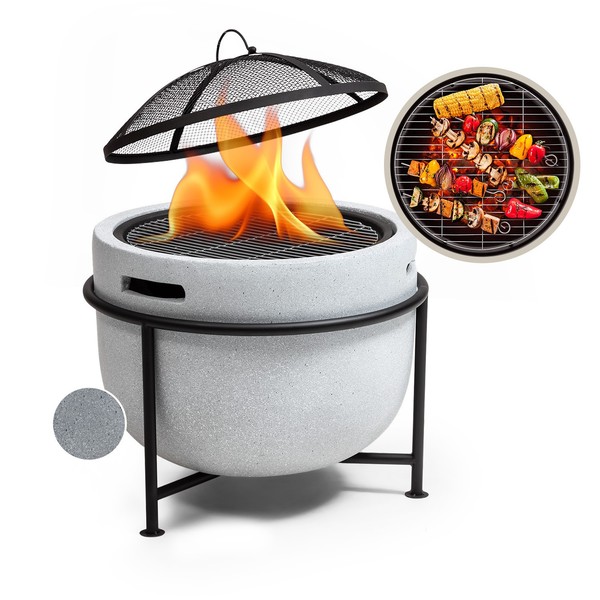Feuerschale Grill Feuerstelle Terrasse Feuerkorb Stahl Funkenschutz Hellgrau-image