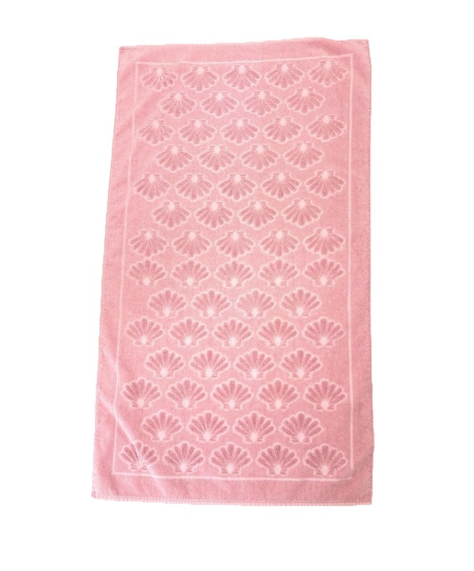 VTG Cannon Royal Family Pink Seashells Textured Bath Towel USA MADE MCM