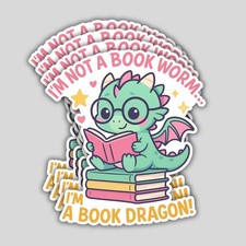 4PCS Book Dragon Stickers: Funny Vinyl Decals for Book Lovers