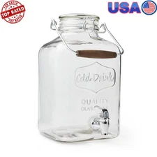 2 Gallon Glass Beverage Dispenser W/ Clamp Lid Steel Handle & Plastic Spigot New