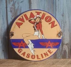 Vintage Aviation Gasoline Pinup Girl Porcelain Enamel Metal Gas Sign