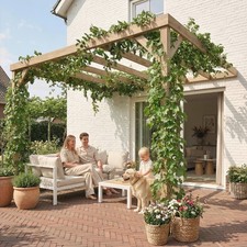 3 x 3 m  Lean-To Wooden Pergola Kit, Decorative Garden Gazebo, Light Brown