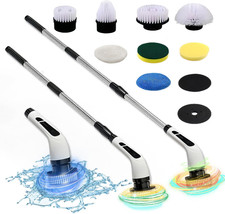 Electric Spin Scrubber Long Handle Shower Cleaning Brush 9 Heads 2 Speed White