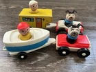 Vintage Fisher Price Little People Rare HTF Camper & Boat On Trailers Wood Dogs