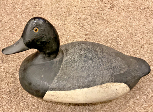 Vintage duck decoy wooden carved primitive with glass eye