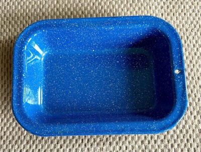 Granite Ware Enamel Blue & White Splatter Rectangle Metal Baking Pan Vintage