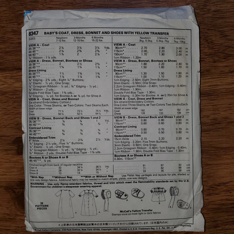 Vintage McCalls #8347.  Baby Christening. Newborn Size. Printed 1982. UNCUT - Image 2 of 2