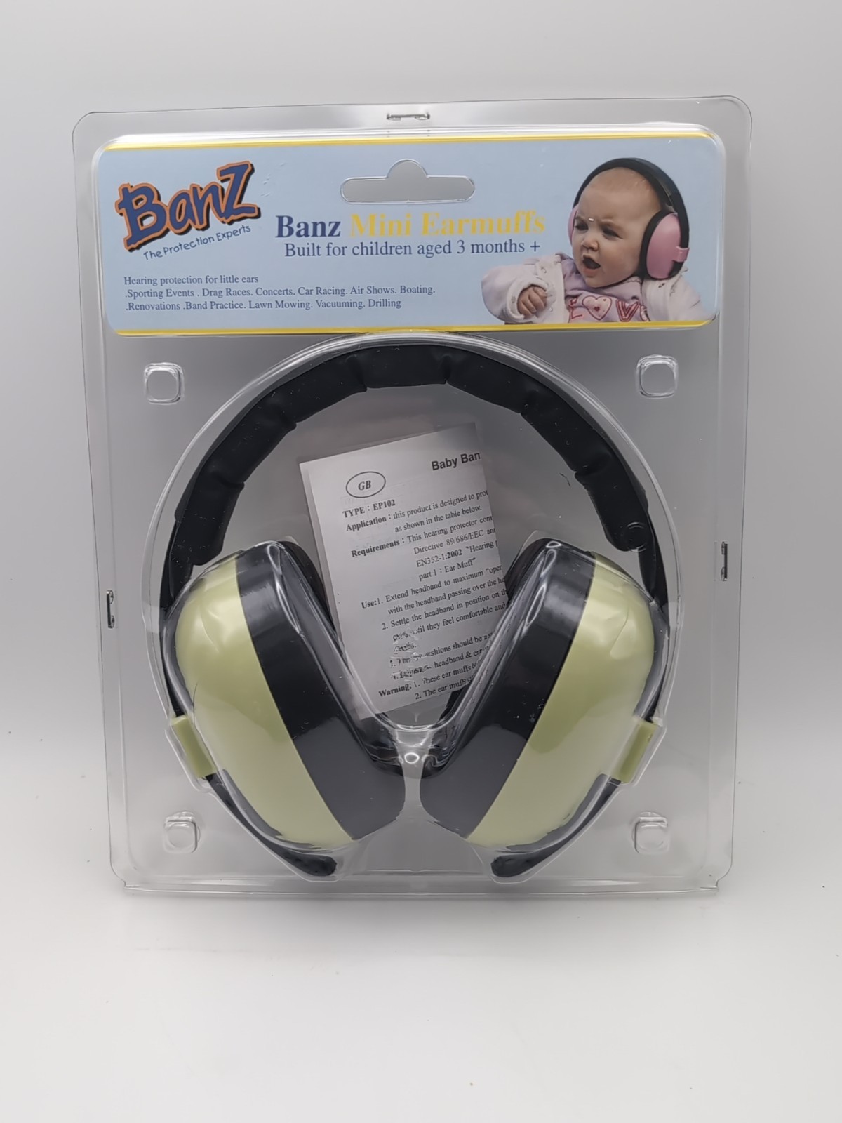 Banz Mini Earmuffs for Babies Aged 3 Months+ Ear Protection Light Green