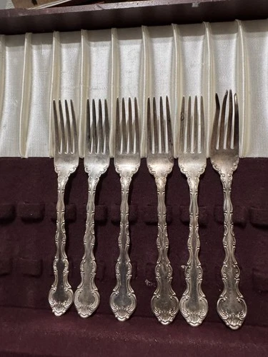 6 Gorham Strasbourg Sterling Silver Dinner Forks 7 3/4” Vintage Flatware