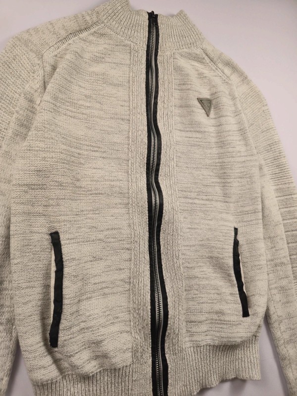 GUESS Contemporary Knit Jacket Regular Fit Marl Grey Full Zip M 281 image 2