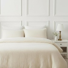 Queen Muslin Duvet Cover Set - 4-Layer 100 Cotton Gauze, Breathable Lightweight