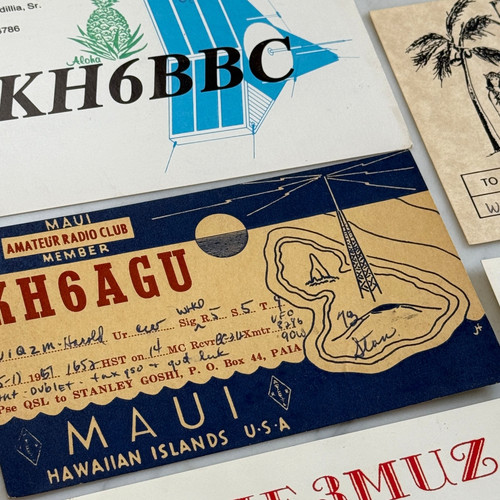 Mid Century QSL Radio Cards – Hawaii Japan Puerto Rico Graphic Postal Mix