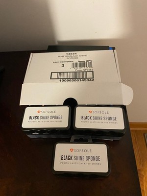 BRAND NEW BOX OF 3 SOF SOLE BLACK SHOE SHINE SPONGE-OVER 100 SHINES