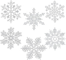 12 inches Large Snowflakes Ornaments 6 Pack Big Plastic Glitter Silver New