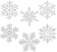 12 inches Large Snowflakes Ornaments 6 Pack Big Plastic Glitter Silver New